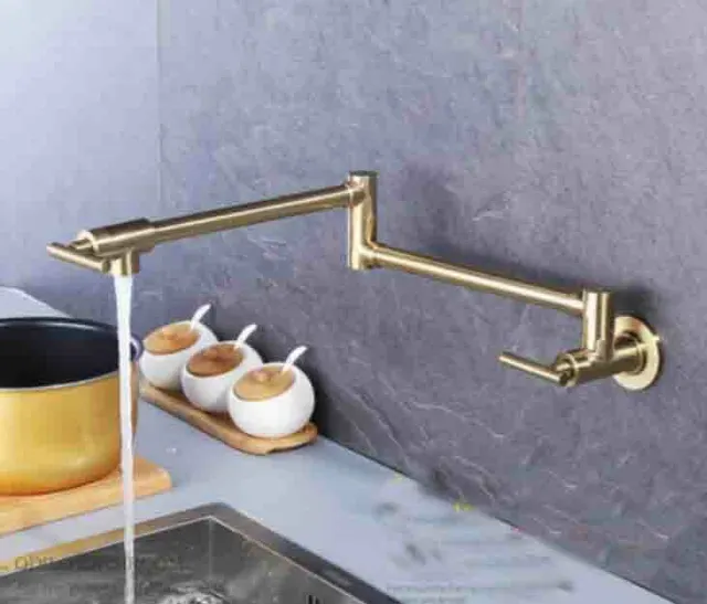 Kitchen Pot Filler Faucet Wall Mount Brushed Gold and Dual Swing Joints Design
