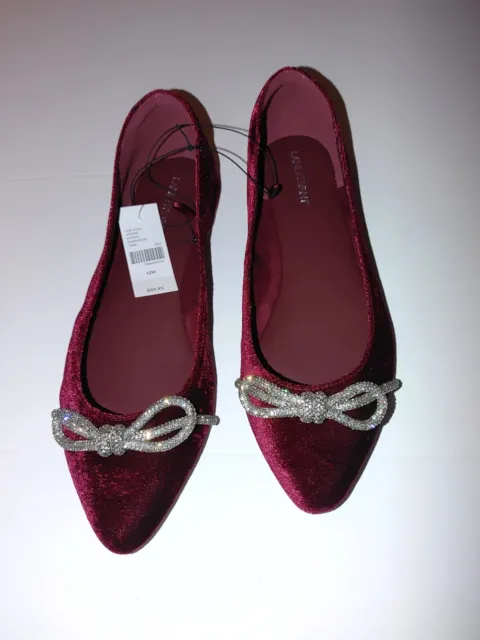 Women's Rhinestone Sparkle Bow Velvet Ballet Flat Deep Cranberry Size 12W NWT