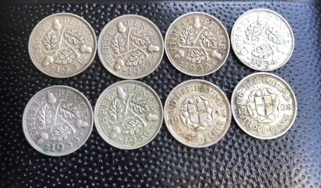 8 Silver 3d Three Pence Run 1931 To 1938 Pre 47