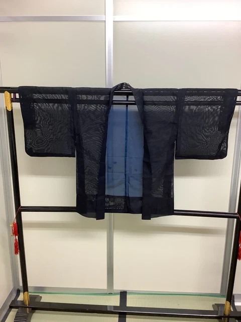 Japanese Vintage Kimono Haori Jacket pure silk black Seethrough Height 32.28inch