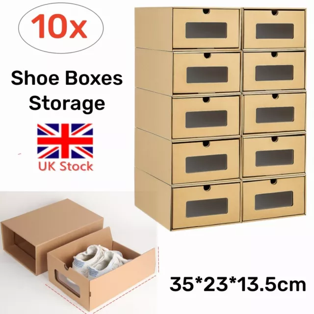10x Shoe Boxes Storage Organizer Visible Foldable Closet Cardboard Shoe Boxes