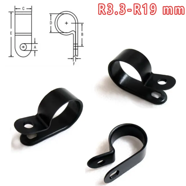 Black Nylon R Clip Range 3.3 5.3 6.4 - 18 mm Plastic Electrical Wire Cable Clamp