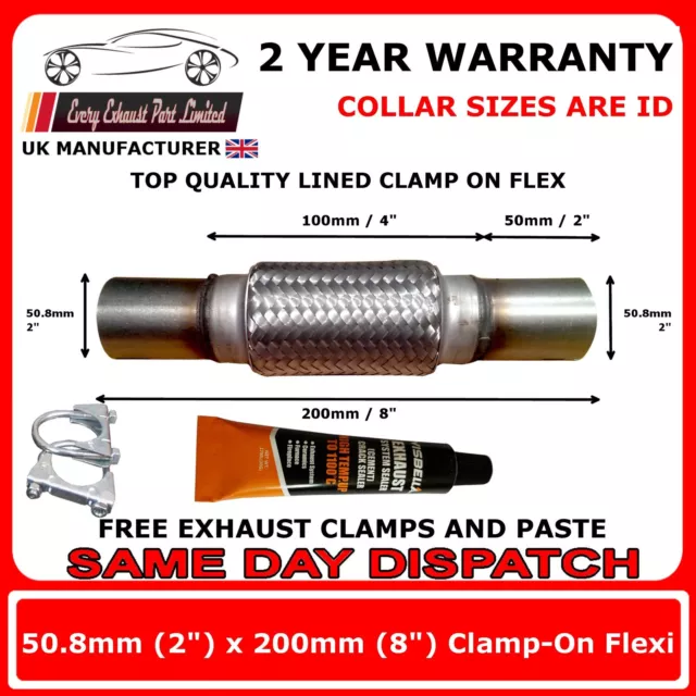 Exhaust Clamp-on Flexi Tube Joint Flexible Pipe Repair 50 x 200mm Flex UK