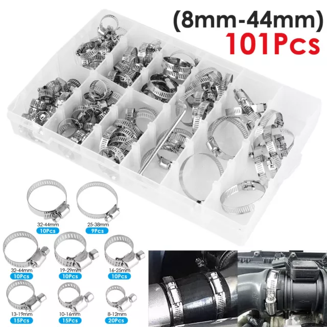 101pcs Assorted Stainless Steel Hose Clamp Kit With No Driver Jubilee Clip Set