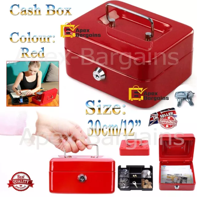 12" Cash Box Coin Money Bank Deposit 2Key Lockable Metal Tin Petty Security Safe
