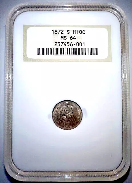 RARE ~ 1872 S ~ Liberty Seated ~ Silver Half Dime ~ PINK ~ NGC ~ MS 64 ~ $588.88