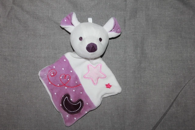 Doudou Siplec Leclerc Souris Lapin  Plat Blanc Violet Rose Lune Etoile