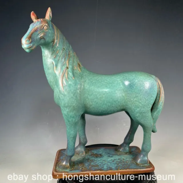 12.8" Old Song Dynasty Jun Kiln Porcelain Stand 12 Zodiac Year Horse Sculpture