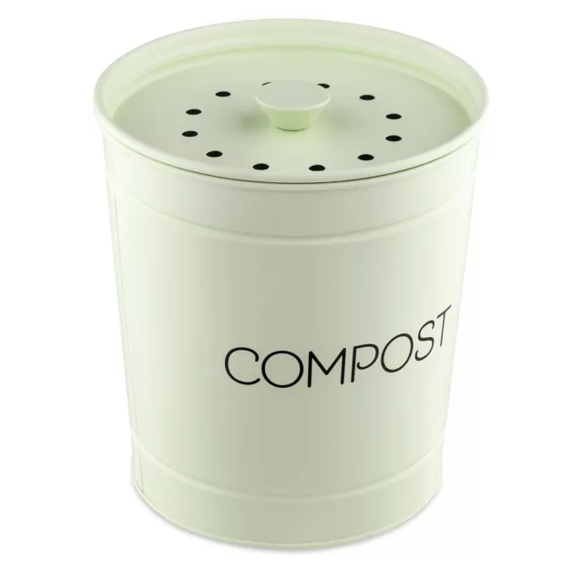 Cubo para compost de metal de 3 L vintage con tapa filtros para basura orgánica