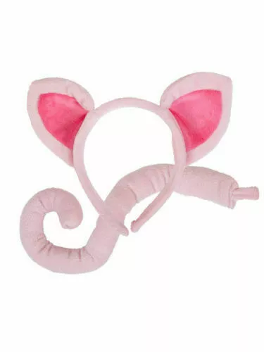 Pig Ears & Tail Set Fancy Dress Headband Farm Nativity Book Week Adult Child