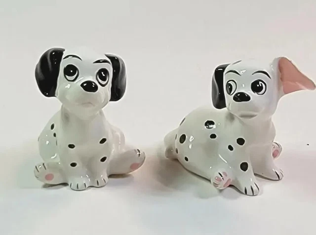 Ceramic Dalmatian Dog Pair Figurines Sitting Puppies 2"x 2" Each