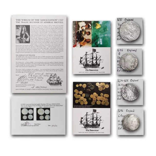HMS Association Shipwreck 4 Coin Set with Salvage Papers - SKU#274410