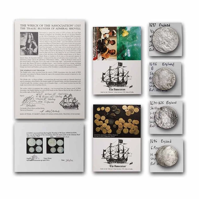 HMS Association Shipwreck 4 Coin Set with Salvage Papers - SKU#274410