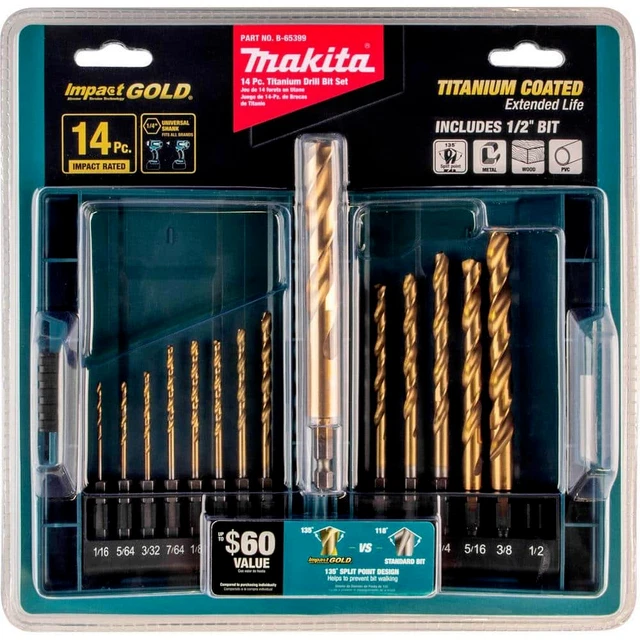 Drill Bit Set Titanium Hex Shank GoldTwist Steel Step Hex Bits Speed Quick 1/4 2