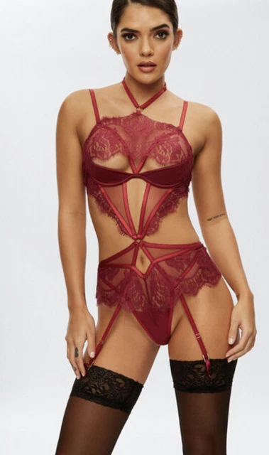 Ann Summers The Danbury corpo senza uncinetto Borgogna S 8-10 nuove etichette