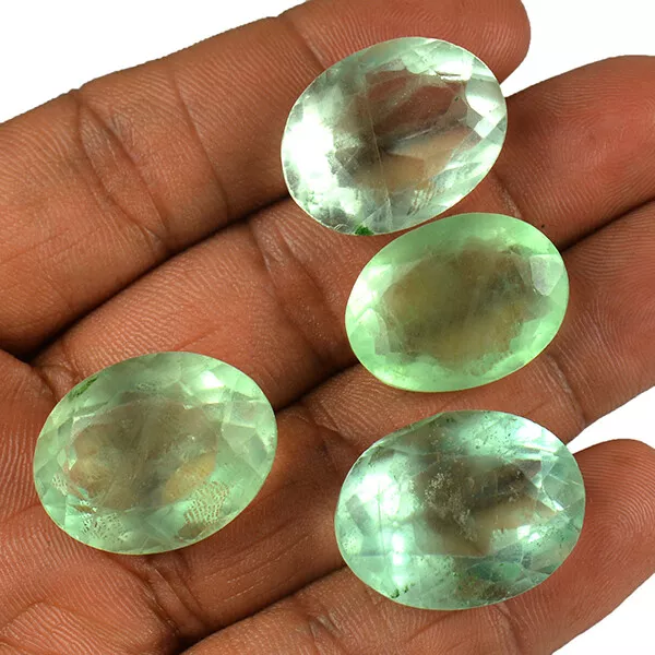 161 CT / 4 Pièces en Gros Lot Vert Naturel Fluorine Coupe Ovale Forme Libre