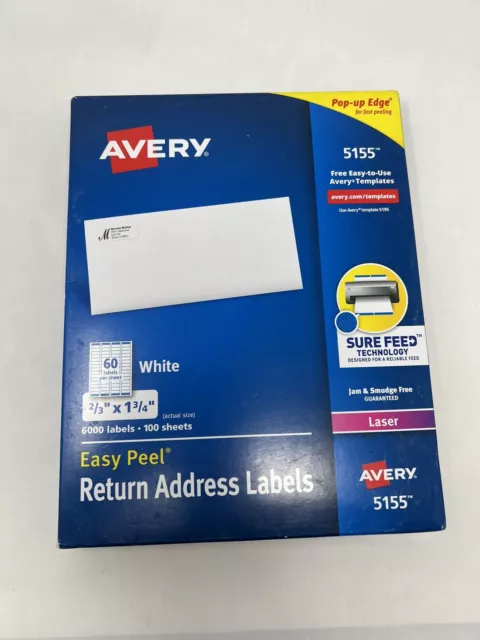 Avery Easy Peel Mailing Address Labels Laser 2/3 x 1 3/4 White 6000/Pack 5155