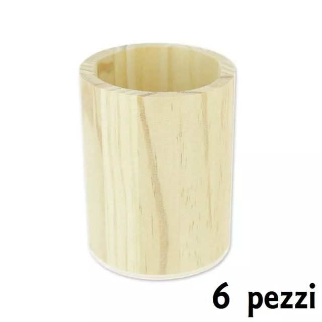 Set 6 Pezzi Porta Penne Matite Portapenne Decorare Decoupage Legno Naturale dfh