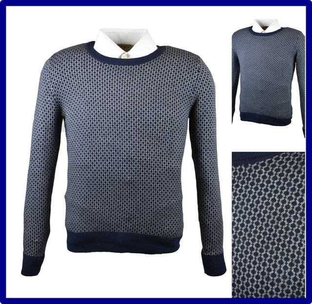 maglione uomo lana maglia invernale girocollo cardigan pullover slim fit blu xl