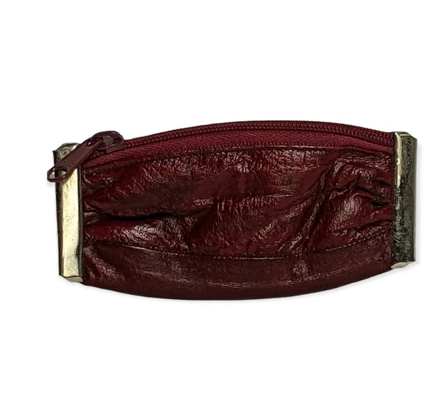 Compact EEL Skin Maroon Coin Purse 4 1/4"