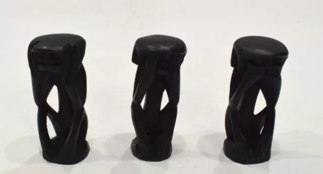 African Carved See Hear Say No Evil Ebony Monkey Figure Set