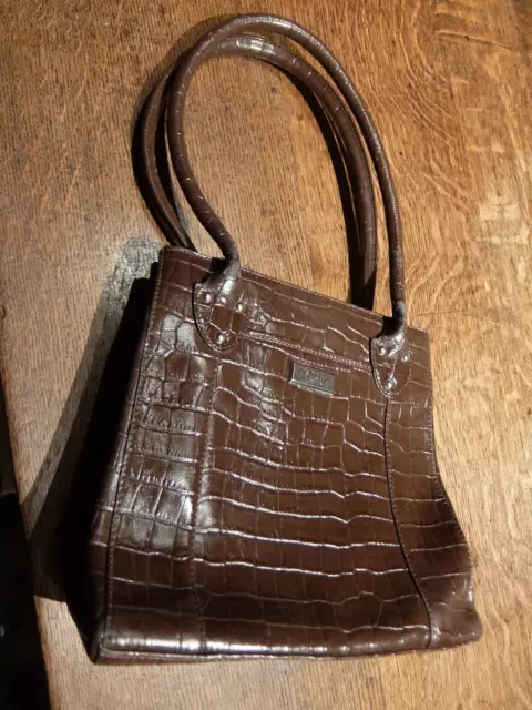 Vintage OSPREY Handbag Shoulder Brown Faux Leather Mock Croc 90s Chic