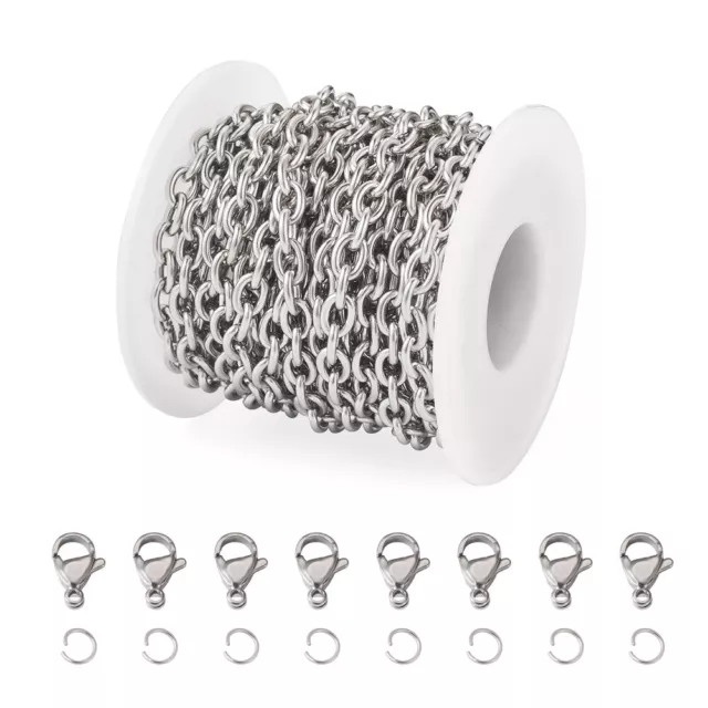 Cadenas de cables de acero inoxidable de 16,4 pies 8x6 mm sin soldar con broches anillos de salto