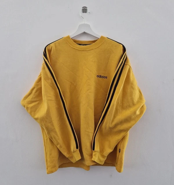 Vintage 90's Yellow Black Adidas Sweatshirt Fleece Jumper, 3 Stripes.Medium M