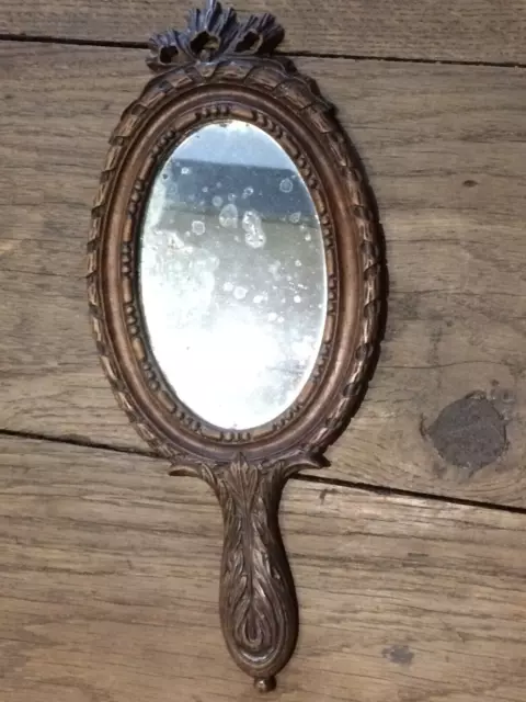 Face à main Miroir en  bois gravé au rever SOUVENIR D EXIL