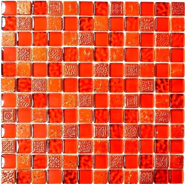 Glasmosaik Naturstein Rot Orange Retrooptik Fliesenspiegel 83-CB30 | 1 Matte