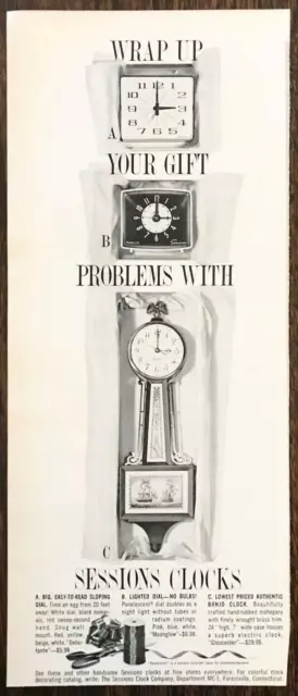 1960 Sessions Clocks Holiday Gifts Print Ad Debutante Moonglow Gloucester Banjo