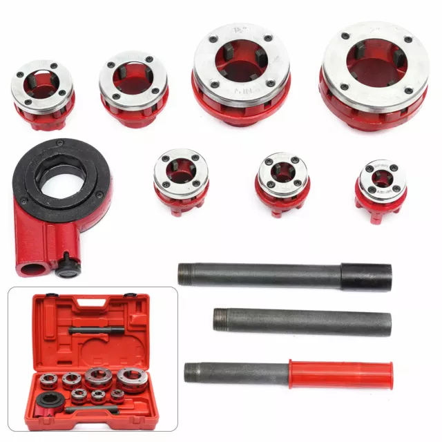 BSPT Manual Pipe Threader 3/8" to 2" 7 Dies Set Threading Tool Ratchet w/ Handle