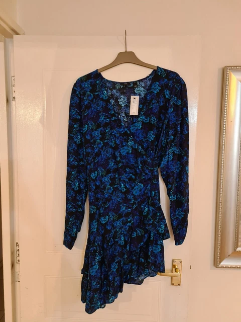 Ladies New River Island Shirt Floral Black green Dress RRP £46 Size 10/12