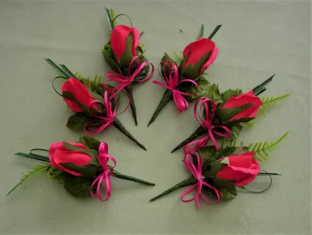 New 6 Cerise Pink Rose Buttonholes Bride Groom  Mums Corsages Wedding Flowers