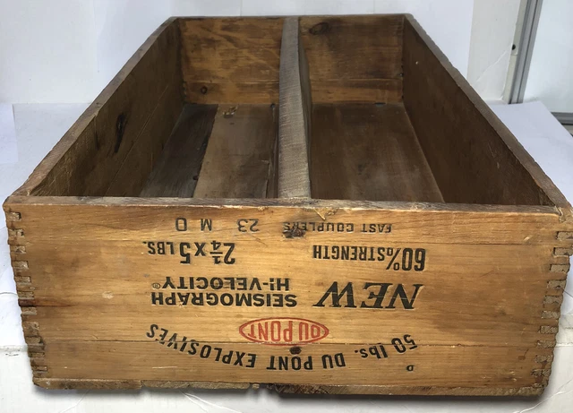 DUPONT Explosive Dynamite Box Vintage Dovetail Wood Crate Authentic Big Read 10