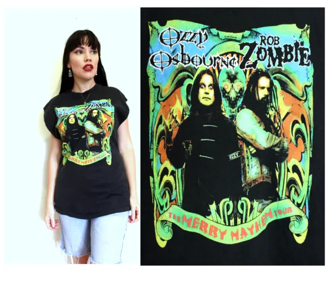 Ozzy Osborne Rob Zombie T Shirt Mens L Merry Mayhem Tour faded Tank Top Vintage