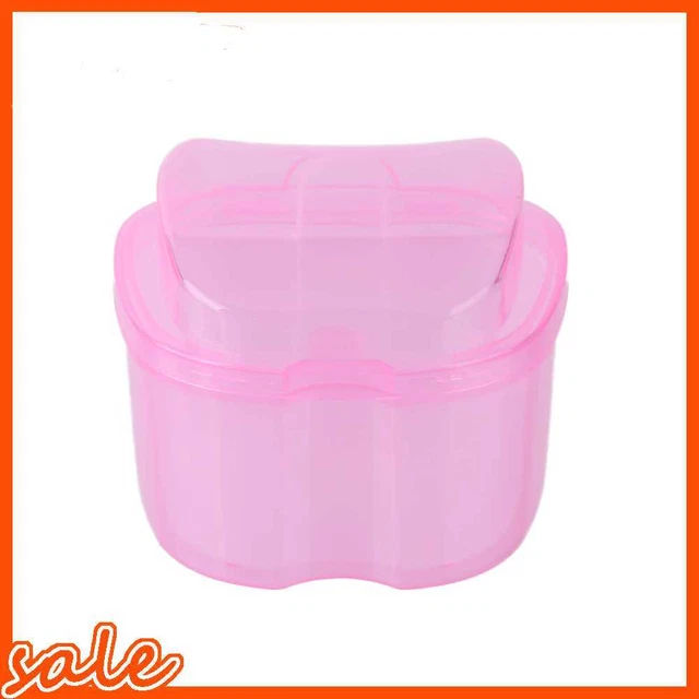 Denture Care Bath Box Clean False Teeth Nursing Hang Net Container (Pink)