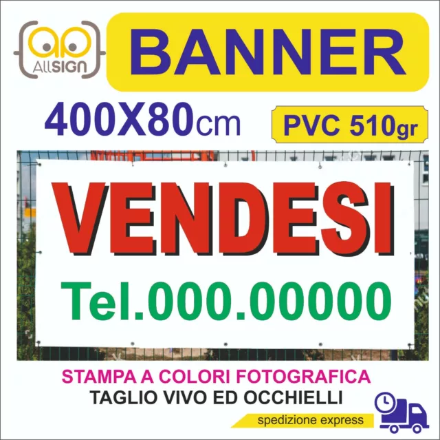 STRISCIONE PUBBLICITARIO 4MT personalizzato stampato striscioni banner pvc  510gr EUR 34,90 - PicClick IT