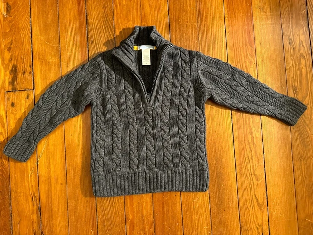 Janie And JACK 1/4 Zip Gray Cable Knit 10% Wool 90% Cotton Sweater SIZE 3T