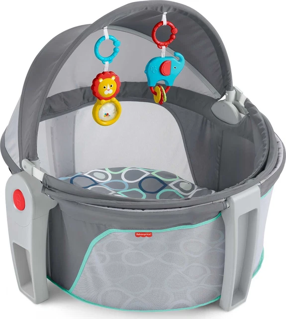 On-the-Go Baby Dome Portable Bassinet & Play Space with Toys, Grey Bubbles