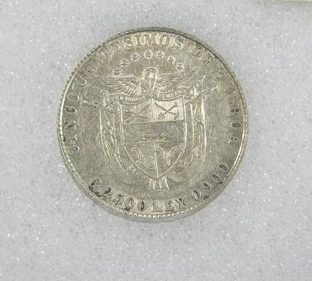 1904 Panama 5 Centesimos .900 Silver Coin KM-2, nice high grade 2.5 gr 17.9 mm 2