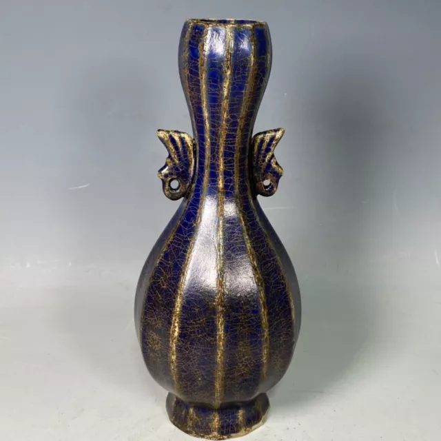 7.8" china song dynasty guan kiln chai porcelain jewelry blue garlic head vase