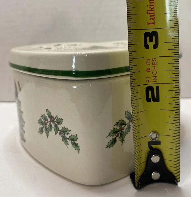 SPODE Christmas Tree Pierced Heart Shaped Porcelain Trinket Jewelry Box w/Lid 10