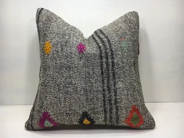 Kilim Pillow 18x18 Turkish Kilim Cushion Cover Handmade Vintage Throw Pillow