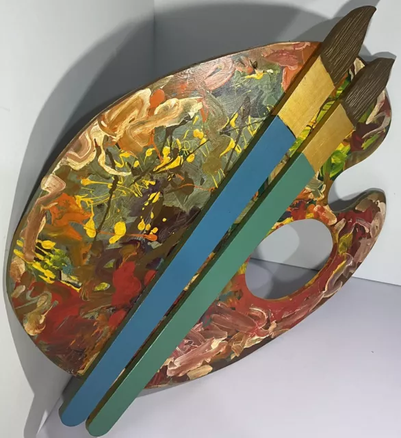 Extra Large Handpainted Wooden Artist Palette & Brushes Sign For Shop/Studio Etc