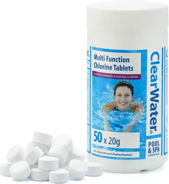 Bestway Clearwater Multifunction 1 KG Chlorine Tablets, 50 x 20g Pool Hot Tub