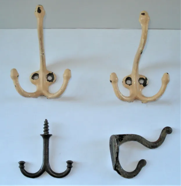 4 Vintage Cast Iron Coat Hook Hangers... 3 Different Styles