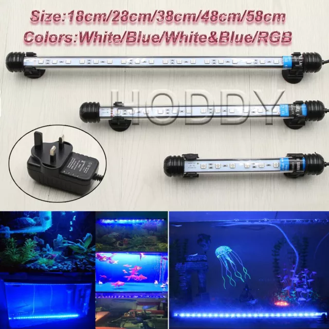 LED Aquarium Fish Tank Lighting Submersible Strip Bar With Blue White RGB Color