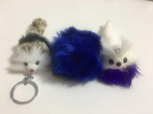 3pcs Rabbit Fur Pom-pom Key Chain Bag Charm Fluffy Puff Ball Bow Key Ring Car