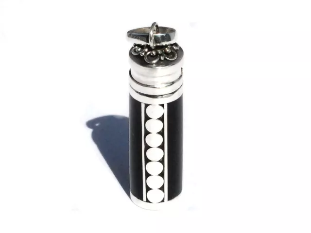 New 925 Sterling Silver Bali Black Accents Cylinder Prayer Box Pendant